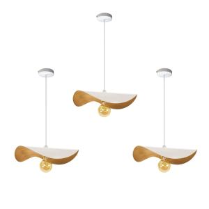 Lot 3 Suspension métal blanc abat-jour blanc et or