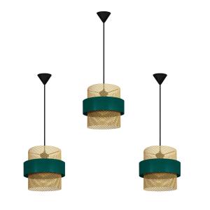 Lot 3 Suspension métal  noir abat-jour vert et crème