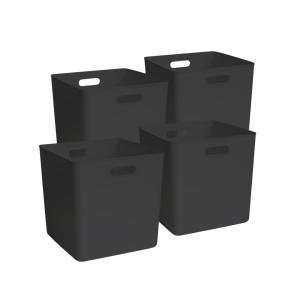 Lot 4 bacs de rangement en plastique noir 31 x 31 x 31 cm
