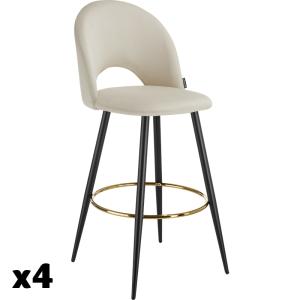 Lot 4 chaises de bar aspect velours rembourré crème et noir…