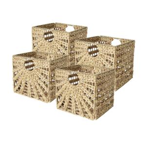 Lot 4 paniers pliables jonc de mer motif soleil 31 x 31 x 3…