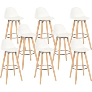 Lot 8 tabourets de bar blanc pieds bois de hêtre 39,5 x 44…