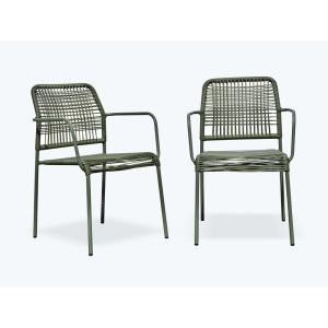 Lot composé de 2 fauteuils de jardin en corde et acier vert…