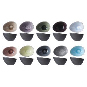 Lot de 10 Bols ovales en Grès, multicolore, 10,5X8XH6 cm