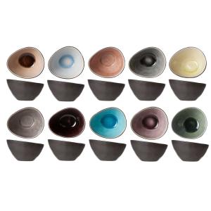Lot de 10 Bols ovales en Grès, multicolore, 8,5X7XH4,5 cm