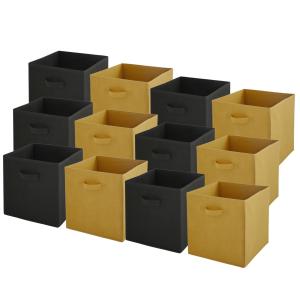 Lot de 12 bacs de rangement  - noir et jaune - 27x27x27cm