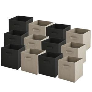 Lot de 12 bacs de rangement  - noir et taupe - 27x27x27cm