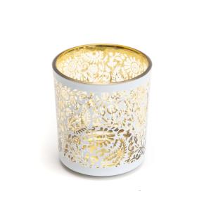 Lot de 12 lumignon cachemire 8 cm  blanc en verre