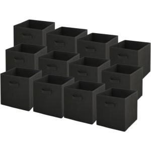Lot de 12 paniers pliables en tissu noir 31 x 31 x 31 cm