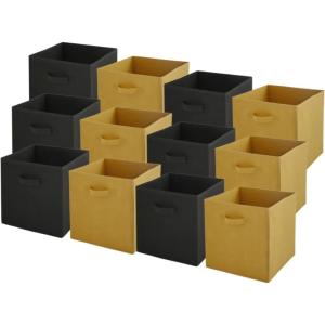 Lot de 12 paniers pliables en tissu noir et jaune 27 x 27 x…