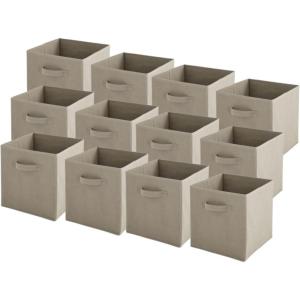 Lot de 12 paniers pliables en tissu taupe 27 x 27 x 27 cm