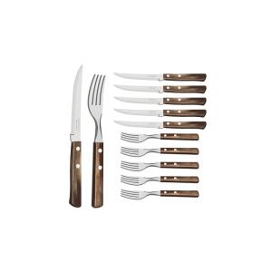 Lot de 12 set couteaux et fourchettes bois et inox marron