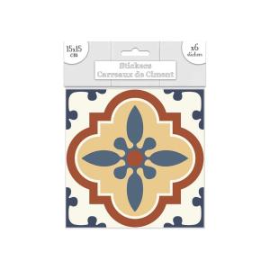 Lot de 12 stickers carreaux de ciment bleu et marron 15 x 1…