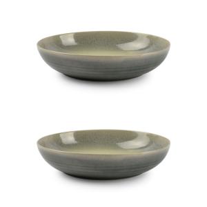 Lot de 2 assiette creuse vert en grès 22x19xh5cm