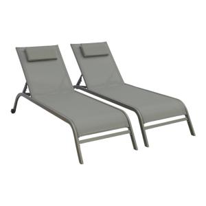 Lot de 2 bains de soleil acier kaki 4 positions