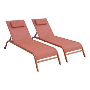 Lot de 2 bains de soleil acier terracotta 4 positions