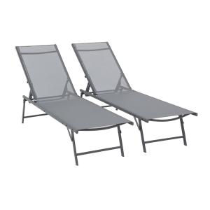 Lot de 2 bains de soleil acier textilène anthracite