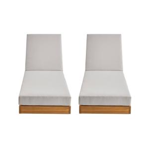 Lot de 2 bains de soleil beige acacia polyester, 3 positions