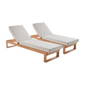 Lot de 2 bains de soleil bois d'eucalyptus beige