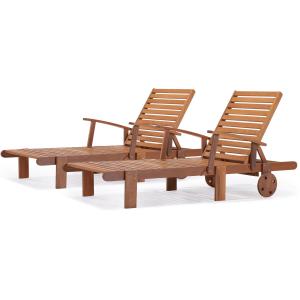 Lot de 2 bains de soleil bois marron 193 x 74 x 80 cm