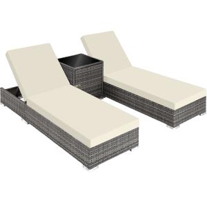 Lot de 2 Bains de soleil design luxueux Table avec rangemen…