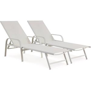 Lot de 2 bains de soleil en acier blanc L193