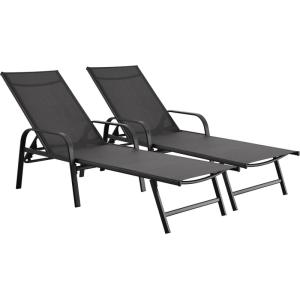 Lot de 2 bains de soleil en acier gris L193