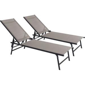 Lot de 2 bains de soleil en acier taupe L180