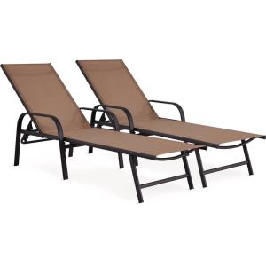 Lot de 2 bains de soleil en acier taupe L193