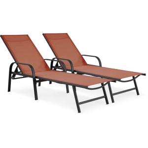 Lot de 2 bains de soleil en acier terracotta L193