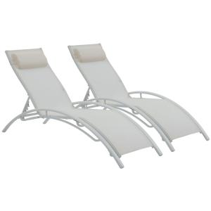 Lot de 2 bains de soleil en aluminium ecru 181 x 58 x 93 cm