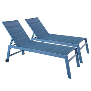 Lot de 2 bains de soleil en aluminium et textilène bleu pac…