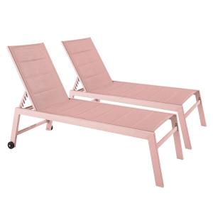 Lot de 2 bains de soleil en aluminium et textilène rose pou…