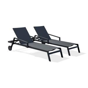 Lot de 2 bains de soleil en aluminium et toile plastifiée