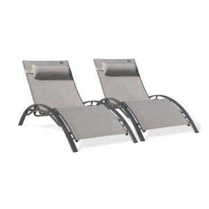Lot de 2 bains de soleil en aluminium et toile plastifiéee