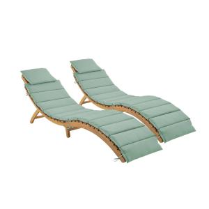 Lot de 2 bains de soleil en bois d'acacia coussin vert de g…