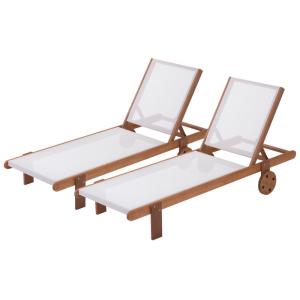 Lot de 2 bains de soleil en bois ecru 193 x 71 x 80 cm