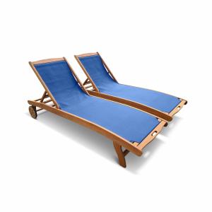 Lot de 2 bains de soleil en bois eucalyptus bleu nuit