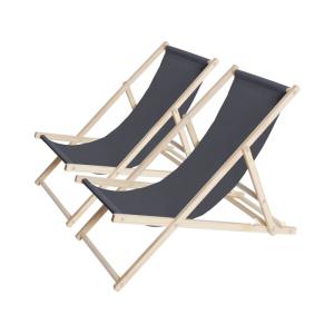 Lot de 2 bains de soleil en bois noir 107 x 56 x 81 cm