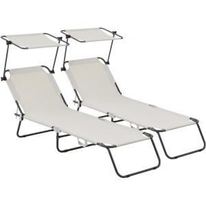 Lot de 2 bains de soleil en metal beige 180 x 545 x 73 cm