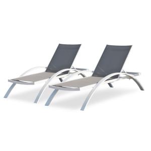 Lot de 2 bains de soleil en toile plastifiée et aluminium