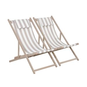 Lot de 2 bains de soleil et textilene rayures marron