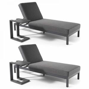 Lot de 2 bains de soleil inclinable avec tablettes en alumi…