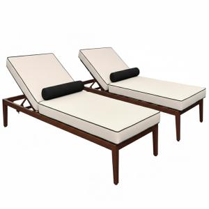 Lot de 2 bains de soleil inclinable effet bois écru et noir