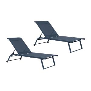 lot de 2 bains de soleil inclinables en aluminium et tissu