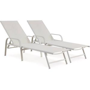 Lot de 2 bains de soleil métal blanc 193 x 595 x 45 cm