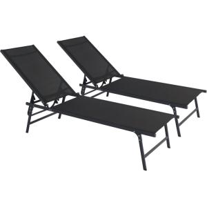 Lot de 2 bains de soleil métal noir 180 x 54 x 104 cm