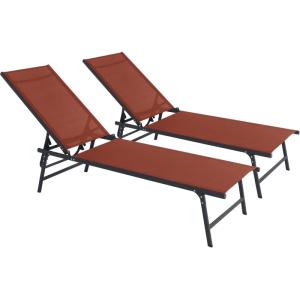 Lot de 2 bains de soleil métal terracotta 180 x 54 x 104 cm
