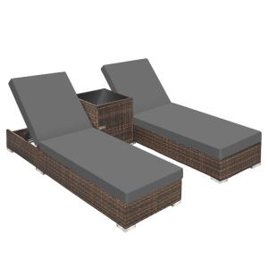 Lot de 2 bains de soleil résine tressée table acier marron
