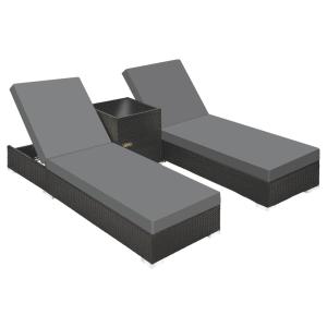 Lot de 2 bains de soleil résine tressée table acier noir